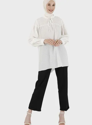 Tie Neck Cuff Detail Tunic 