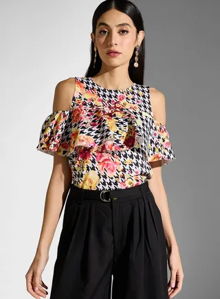 Floral Print Cold Shoulder Top 