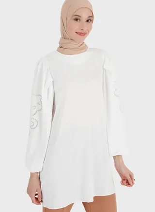 Printed Sleeve Round Neck Tunic 