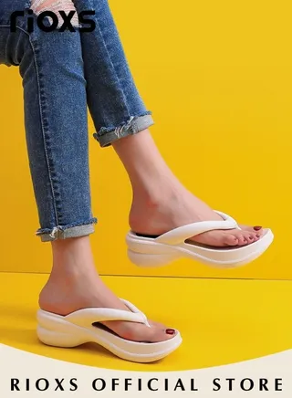 Women's Flip Flop Wedge Slippers Anti-Slip Thick Sole Sandals Casual For Indoor Or Outdoor Use 
