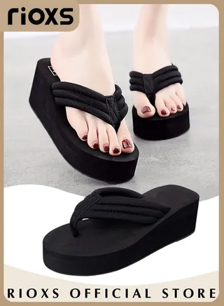 Women's Flip Flops Chunky Heel Slippers Casual Non-Slip Thick Sole Platform Sandals For Indoor Or Outdoor Use 