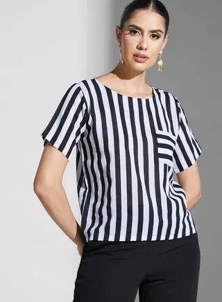 Striped Pocket Detail Top 