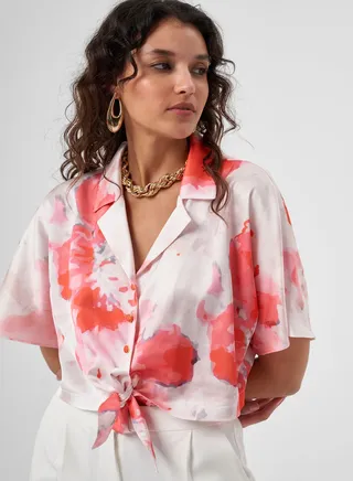 Printed Tie Detail Top 
