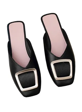 Ladies Fashion Square Buckle Baotou Slippers Outdoor or Indoor Flat Heel Slipper Sandals 