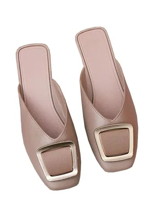Ladies Fashion Square Buckle Baotou Slippers Outdoor or Indoor Flat Heel Slipper Sandals 