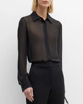 Manche Sheer Button-Front Blouse