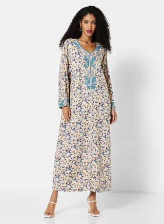 Embroidered Floral Kaftan Pale Pink 