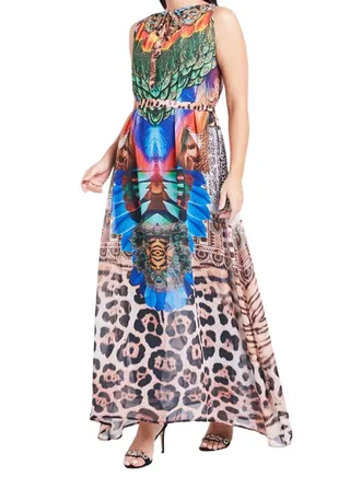 Crystal Sleeveless Printed Kaftan Multicolour 
