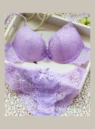 Women's Comfy Thin Bra Panty Set Purple 