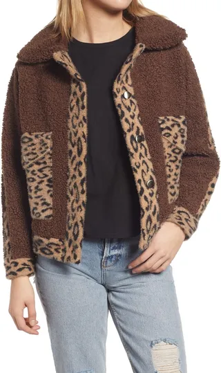 Vigoss Leopard Pattern Faux Shearling Jacket