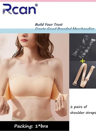 Strapless Bra for Women Front Buckle Lift Bra No Rims Non-Slip Invisible Seamless Removable Shoulder Straps Tube Top Ladies Sweet and Comfortable Underwear for Wedding Sling One-Shoulder Dress 