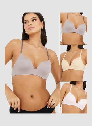 Pack of 3 - Padded Non Wired Plunge Bra 
