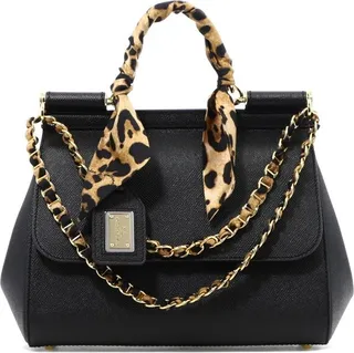 Dolce & Gabbana Scarf-Trim Leopard Printed Tote Bag