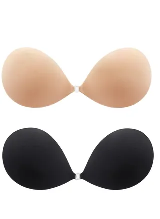 Adhesive Bra, Reusable Strapless Self Silicone Push Up Invisible Sticky Nipple Covers for Women D Cup 