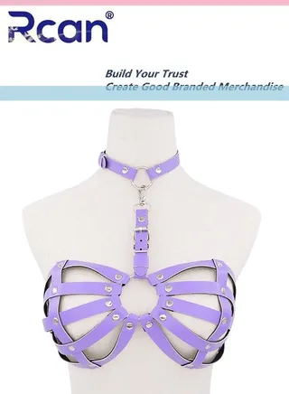 Lingerie for Women's PU Leather Body Hanging Neck Tight Bra Punk Studs Corset Cutout Belt Underwear 
