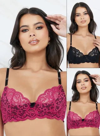 Pack of 2 - Non Padded Wired Scalloped Edge Lace T-shirt Bra