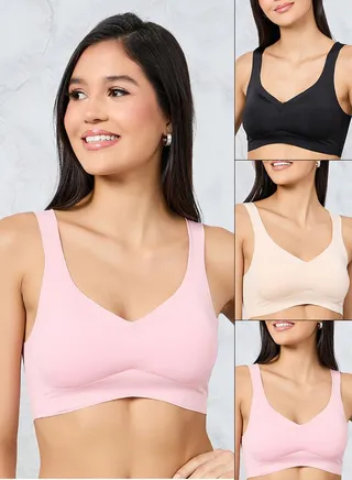 Pack of 3- Solid Padded Seamless Crop Top