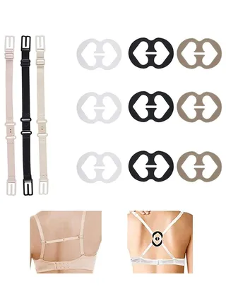 12 Pcs Bra Strap Clips Conceal Bra Straps Bra Cross Back Clips Elastic Adjustable Non-Slip Strap Holder for Ladies Women Girls 