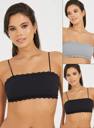 Pack of 2- Lace Trim Ribbed Padded Bandeau 
