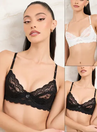 Non Padded Wired All Over Lace Scalloped Trim Bra