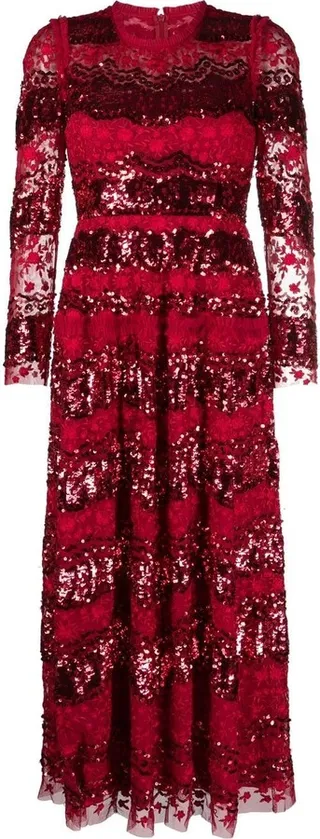 Sequin-Embellished Pleated Dress