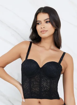 Padded Wired Lace Longline Corset Bra 