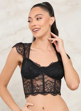All Over Lace Scalloped Edge Corset Bra 