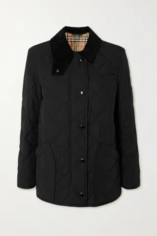 Burberry - Corduroy-trimmed Quilted Shell Jacket - Black