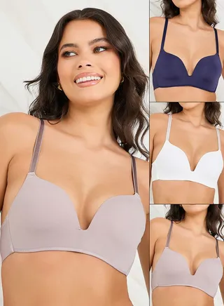 Pack of 3 - Solid Padded Non Wired Plunge Bra 