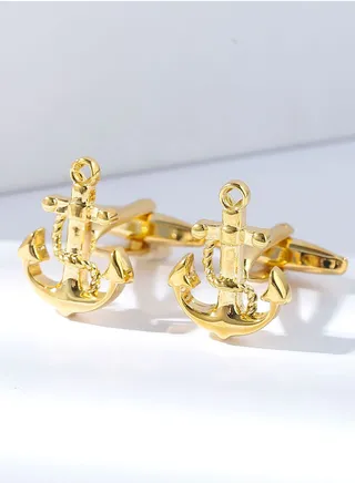 Gold Ship Anchor Cufflinks for Men 