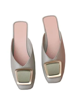 Ladies Fashion Square Buckle Baotou Slippers Outdoor or Indoor Flat Heel Slipper Sandals 