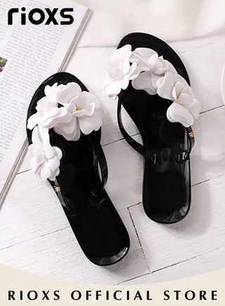 Women's Fashion Flower Flip Flop Shower Slippers Casual Anti-Slip Beach Flat Sandal For Indoor Or Outdoor Use 