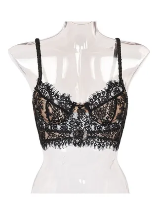 Backless Floral Bra Black 