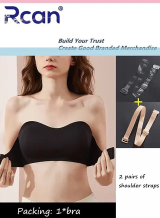 Strapless Bra for Women Front Buckle Lift Bra No Rims Non-Slip Invisible Seamless Removable Shoulder Straps Tube Top Ladies Sweet and Comfortable Underwear for Wedding Sling One-Shoulder Dress 