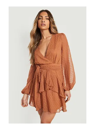 Ruffle Hem Dobby Chiffon Mini Dress 