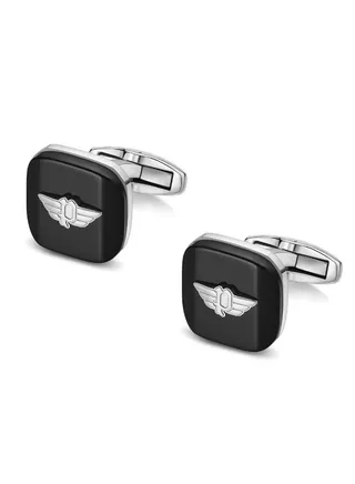 Square Cufflinks Pair For Men Silver and Black Color 