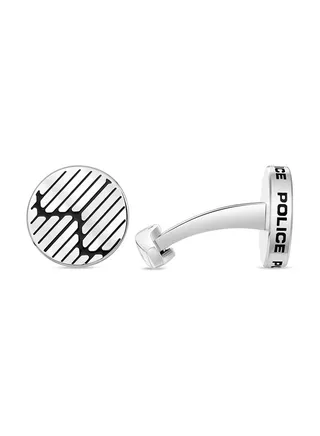 Police Graph Stainless Steel Gents Cufflinks With Black Enamel - PEAGC0022304 