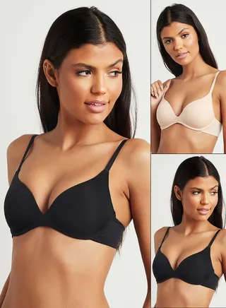 2 Pack Underwired Padded T-Shirt Bra Black/Beige 