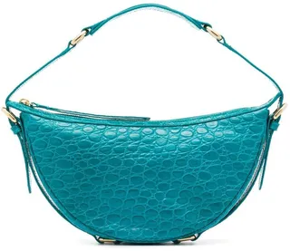 Crocodile-Embossed Leather Shoulder Bag