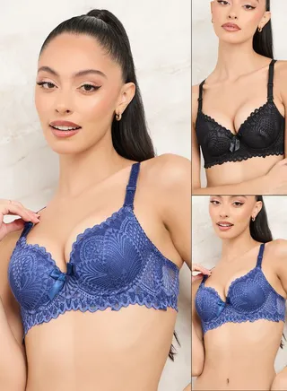 Pack of 2 - Padded Wired All Over Lace Scalloped Trim T-Shirt Bras 