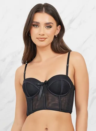 Padded Wired Satin Bow Mesh Corset Bra with Bonning 