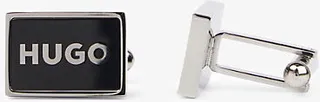 Mens Black Framed Logo Enamel and Stainless Steel Cufflinks
