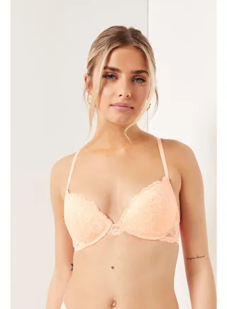 Wireless Lace Push-Up Bra Light Orange 