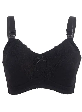 Basic Cotton Maternity And Nursing Bra - Black - X Large 