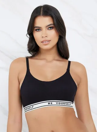 Padded Non Wired Be Yourself Text Elastic Crop Top 