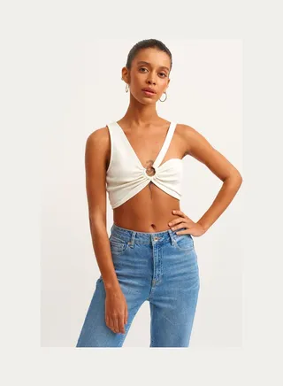 Ribbed Bustier With Tape Detail Ice Milk 