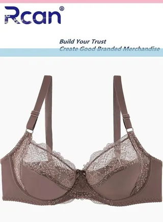 Women's Plus Size Ultra-thin Lace Bra with Underwire Push-up Three-Quarter Cup Bras Anti-Sagging Translucent Cotton Breathable Comfortable Underwear 
