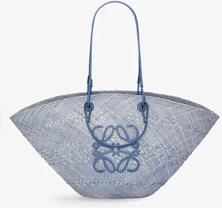 Womens Denim Blue x Paula's Ibiza Anagram-embroidered Large Palm and Leather Basket bag