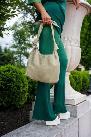 MLE Nodo Linen Tote in Verte - Green