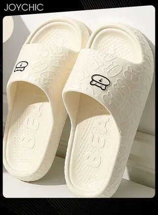 Lovely Cartoon Bear Pattern Soft Thick Bottom Home Slipper Anti Slip Wear Resistant Shower Slipper with High Resilience for Women White 